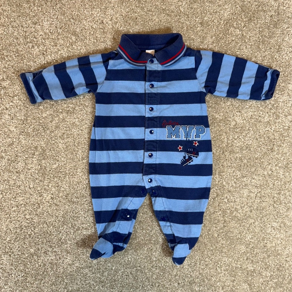 Carter's Newborn Blue Striped MVP Baseball Romper Footed‎ Sleeper